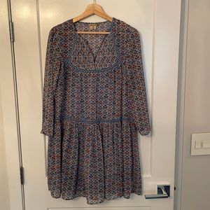 Blue patterned dress from Anthropologie